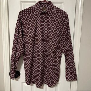 Men’s Ariat S Stretch Shirt Western Brown Geometric Print Long Sleeve Logo